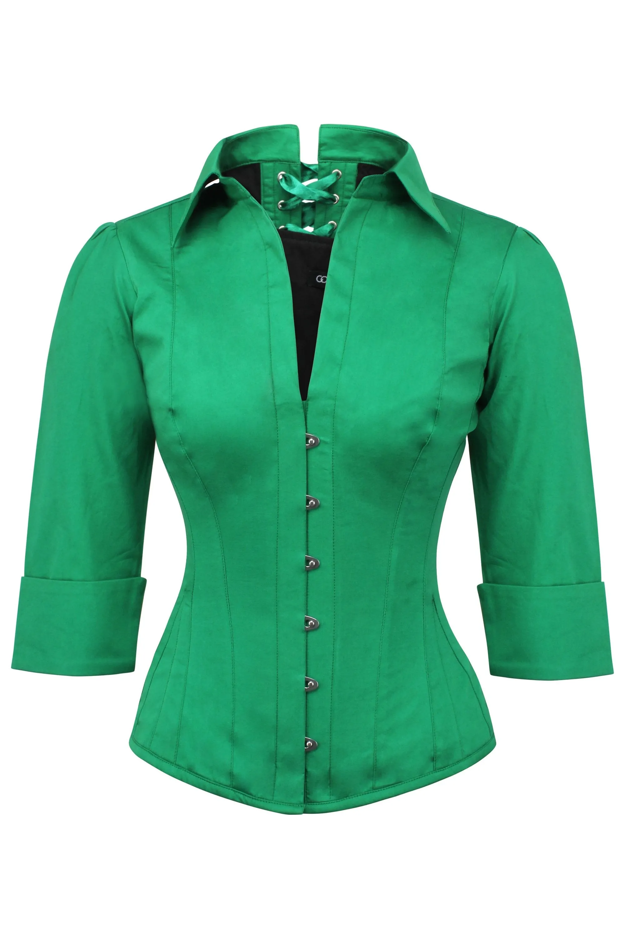 Emerald Green Cotton Corset Shirt