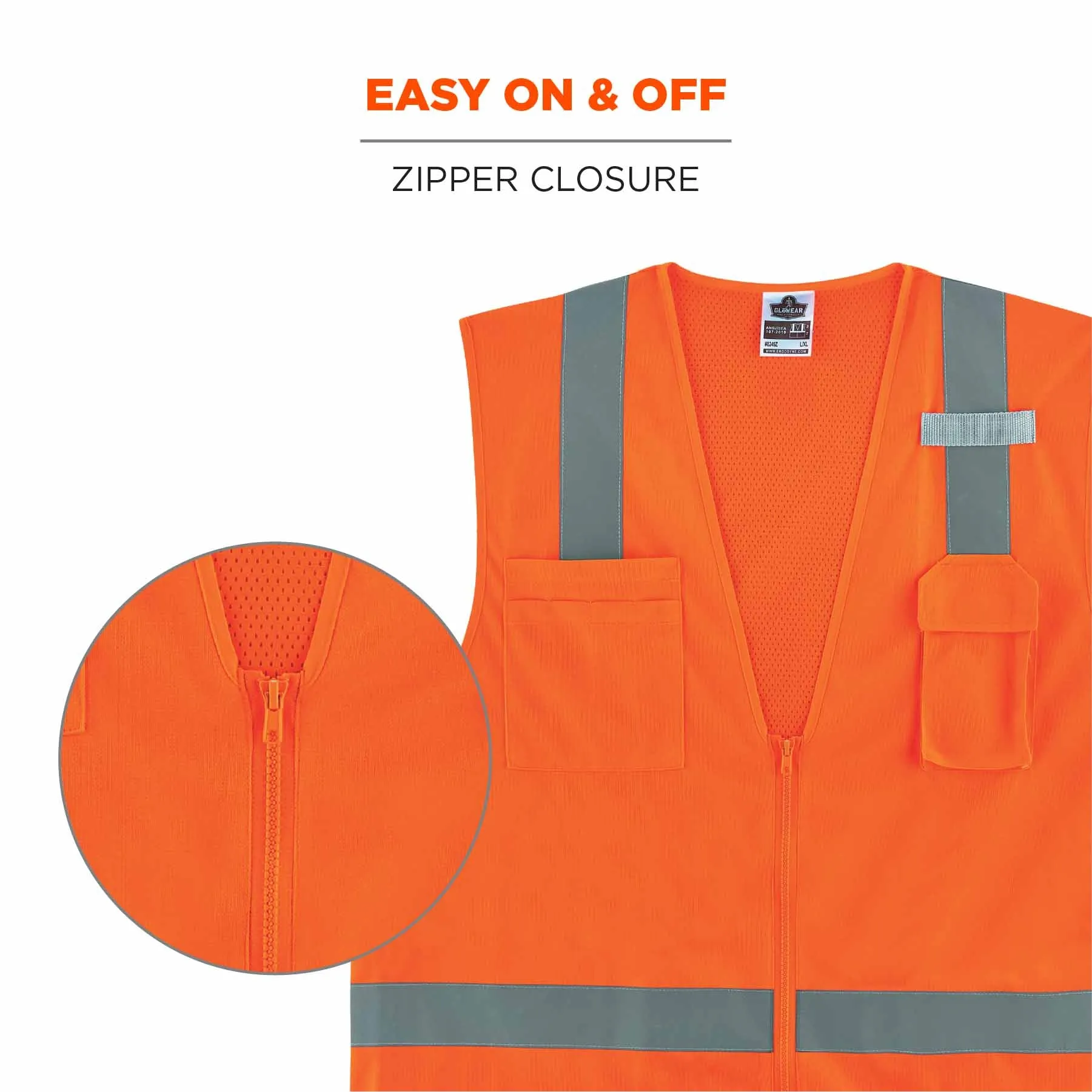 Ergodyne 24512 8249Z-S S Orange Class 2 Economy Surveyors Vest - Single Size