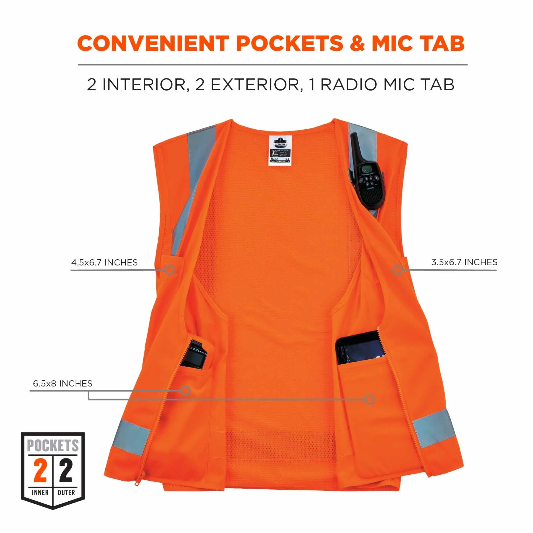 Ergodyne 24512 8249Z-S S Orange Class 2 Economy Surveyors Vest - Single Size