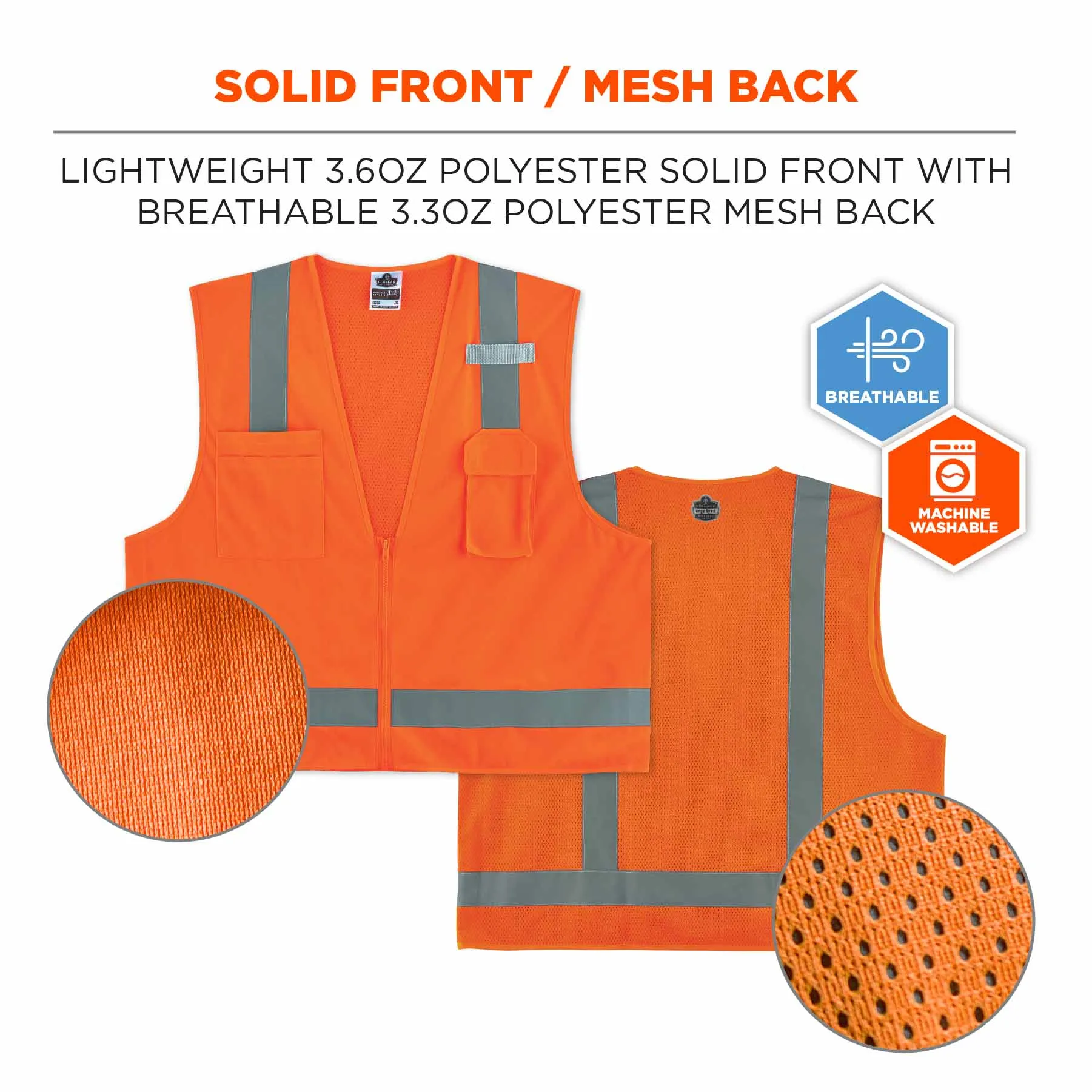 Ergodyne 24512 8249Z-S S Orange Class 2 Economy Surveyors Vest - Single Size