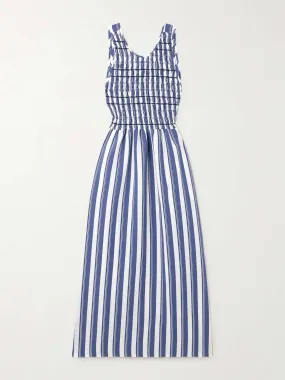 Erika embroidered striped poplin midi dress