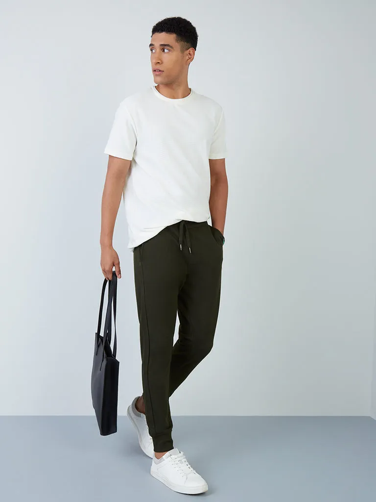 ETA Dark Olive Textured Cotton Blend Slim-Fit Mid-Rise Joggers