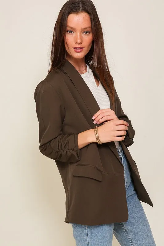 Everyday Open Front Ruched Blazer Work Attire