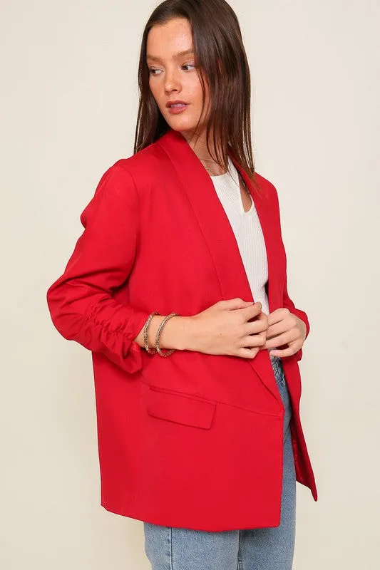 Everyday Open Front Ruched Blazer Work Attire