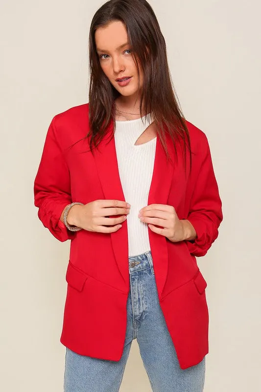 Everyday Open Front Ruched Blazer Work Attire