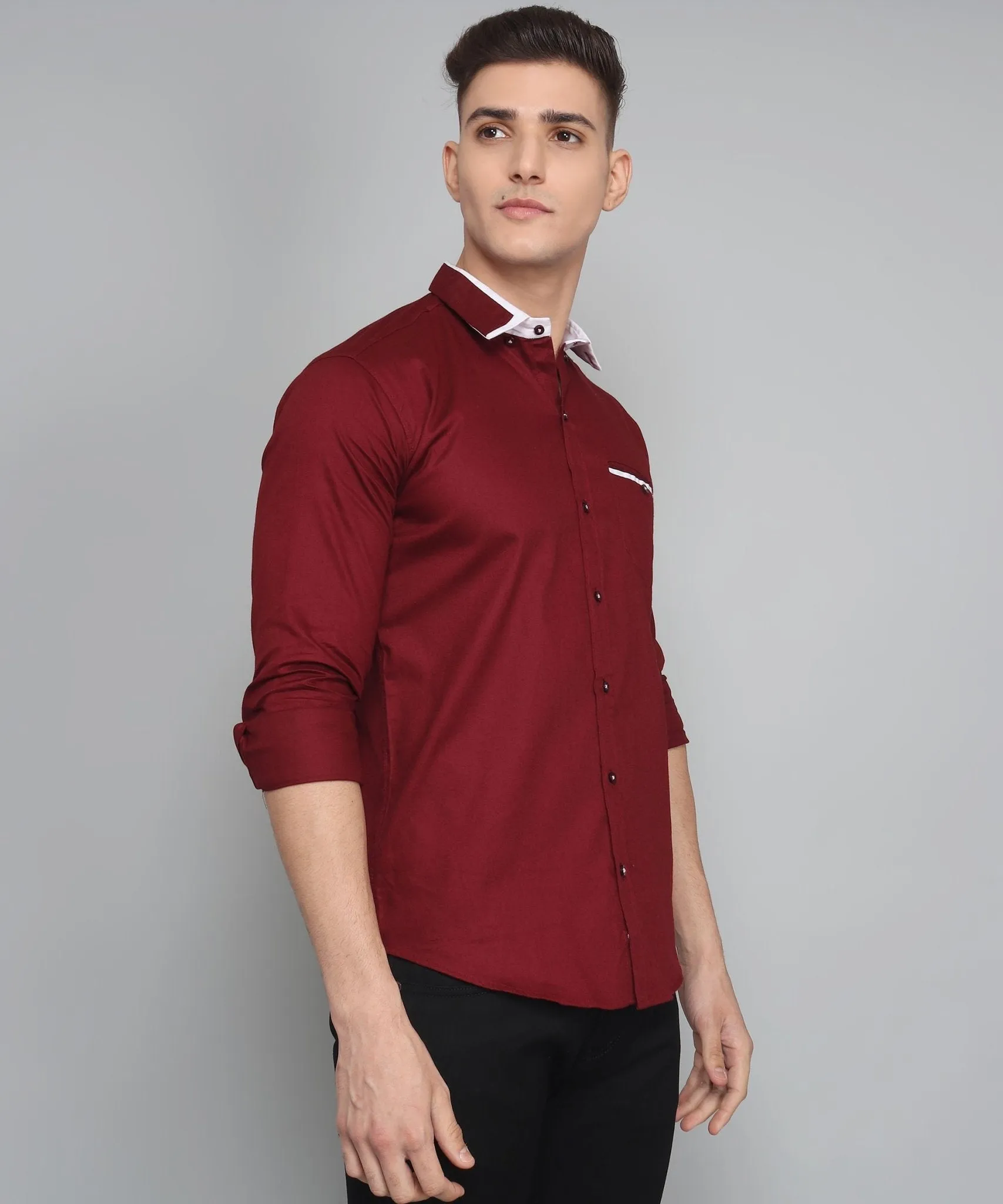 Exclusive TryBuy Premium Maroon Cotton Button-Up Shirt for Men