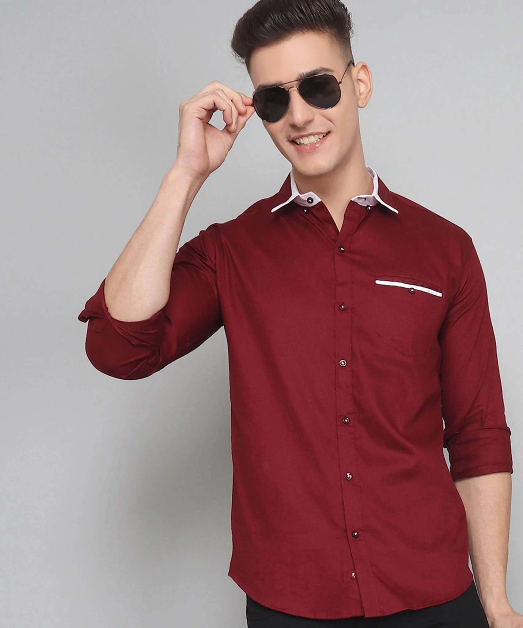 Exclusive TryBuy Premium Maroon Cotton Button-Up Shirt for Men