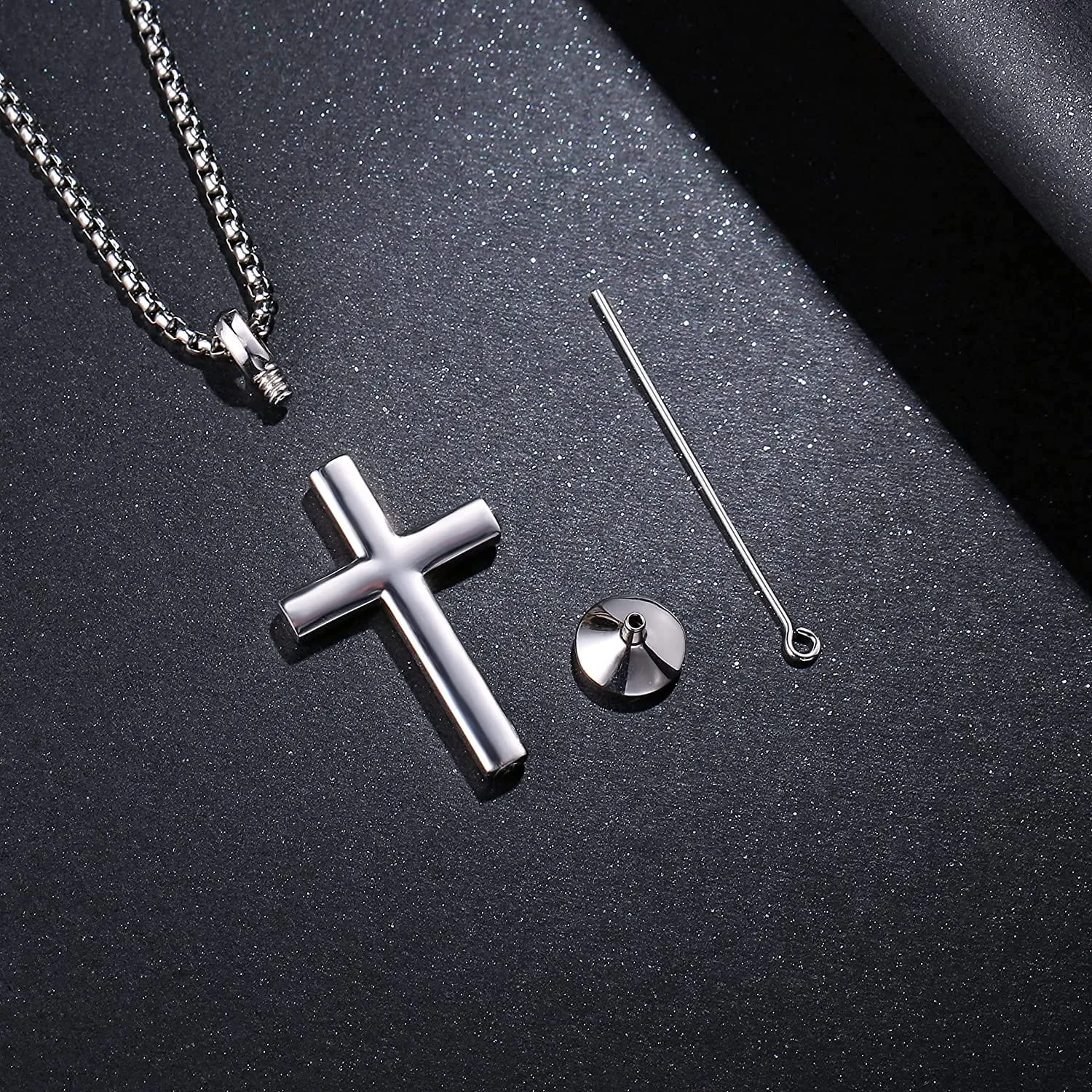 FANCIME Cremation Urn Cross Mens Sterling Silver Necklace