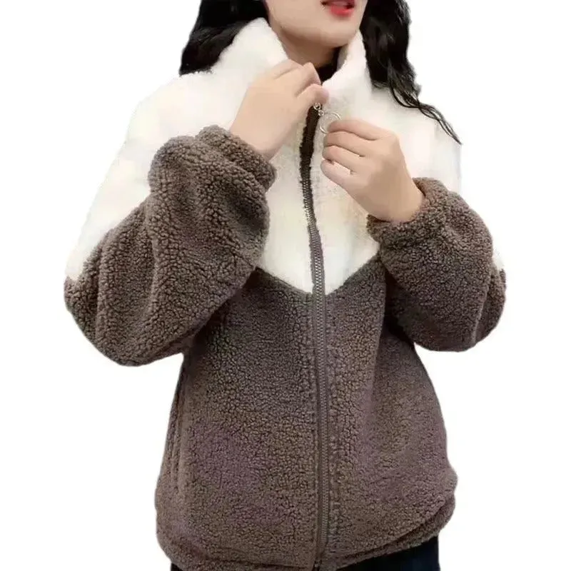 Fashionable  Women's Woolen Jacket Zip up Thickened Winter coat