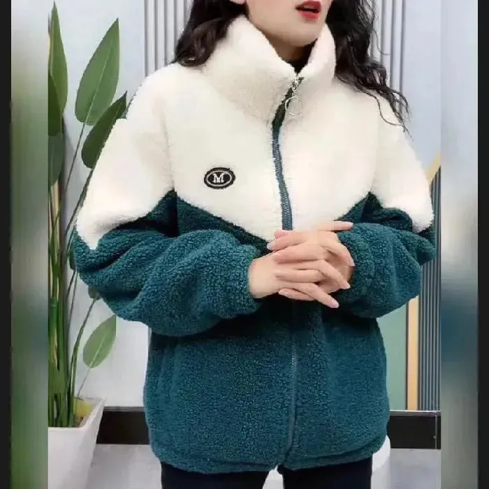 Fashionable  Women's Woolen Jacket Zip up Thickened Winter coat