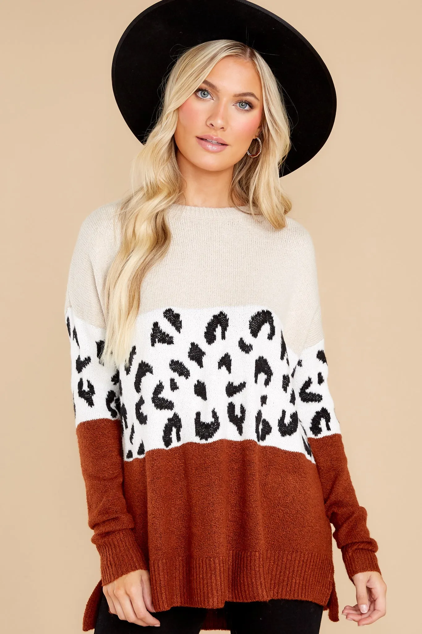 Feelin' Edgy Oatmeal Leopard Print Sweater