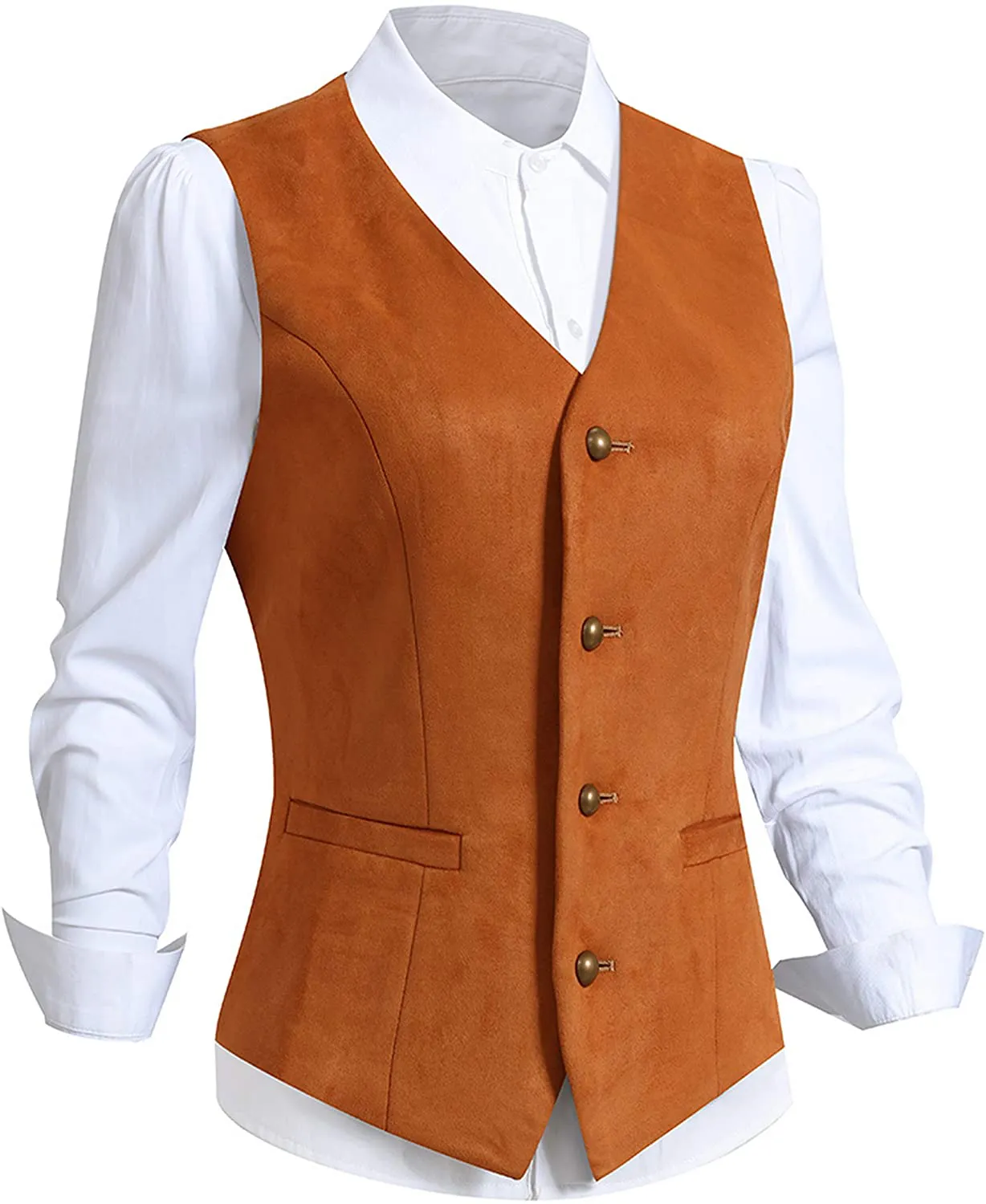 Foucome Women's Formal Regular Fitted Business Dress Suits Button Down Vest Waistcoat