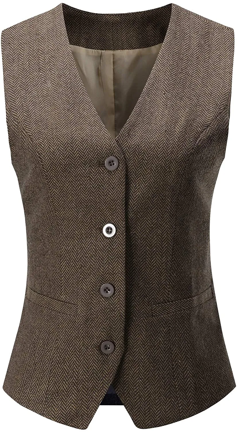 Foucome Women's Formal Regular Fitted Business Dress Suits Button Down Vest Waistcoat