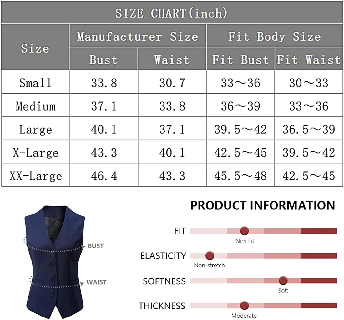 Foucome Women's Formal Regular Fitted Business Dress Suits Button Down Vest Waistcoat