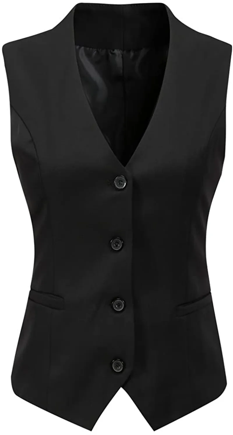 Foucome Women's Formal Regular Fitted Business Dress Suits Button Down Vest Waistcoat