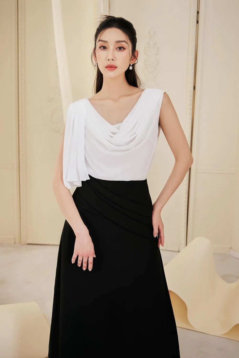 Frankie A-line Pleated Twill Ankle Length Skirt