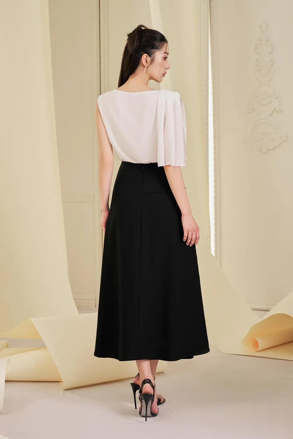 Frankie A-line Pleated Twill Ankle Length Skirt