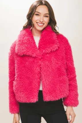 Fuchsia Mid Waist Faux Fur Coat