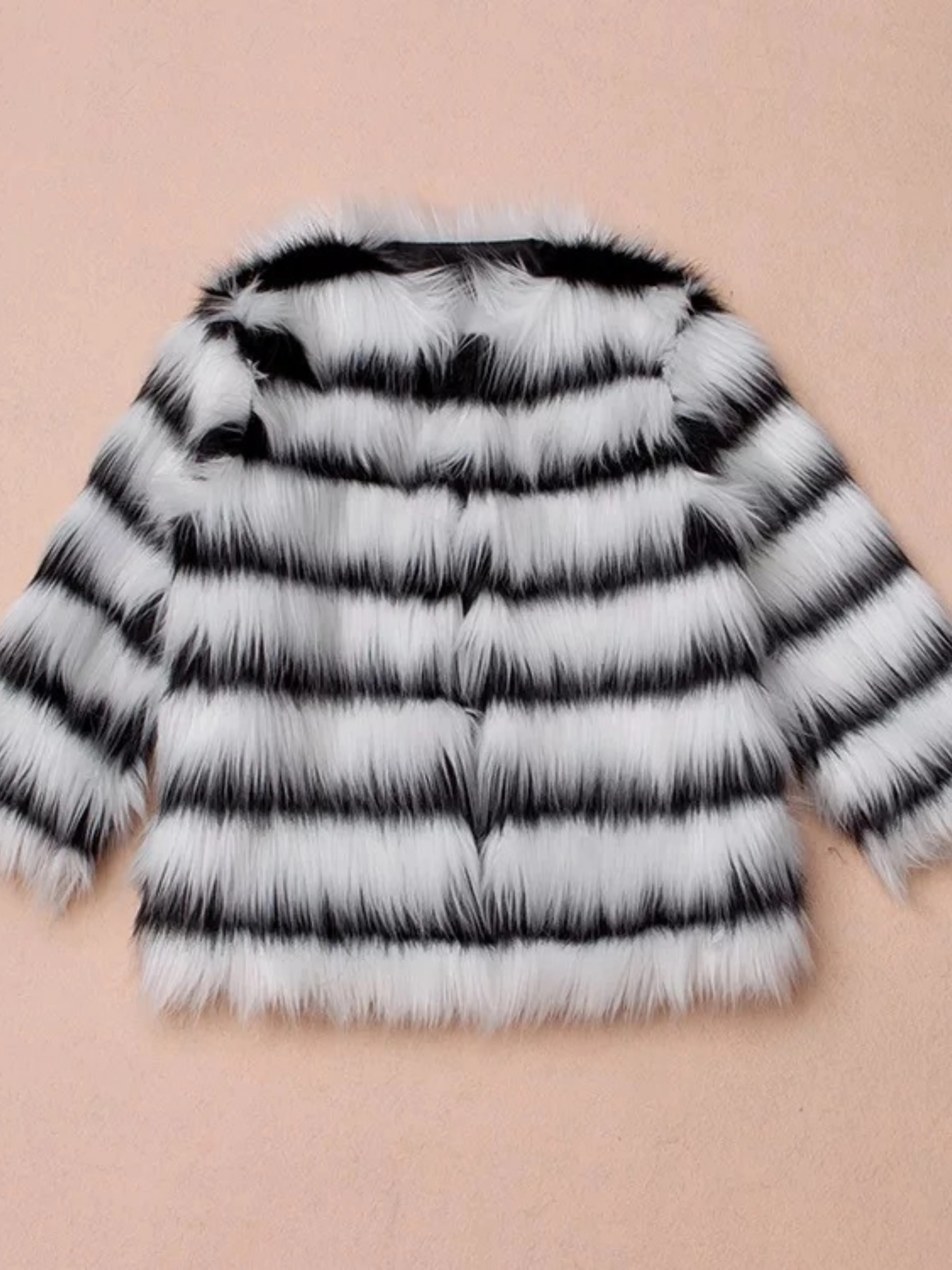 Girls Black and White Faux Fur Coat