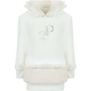 Girls White Faux Fur Hooded Dress