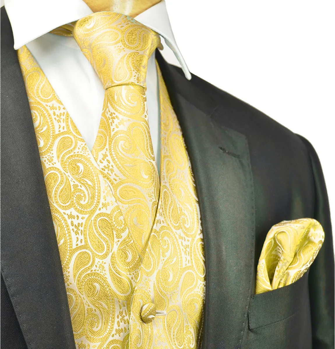 Glowing Gold Paisley Tuxedo Vest Set