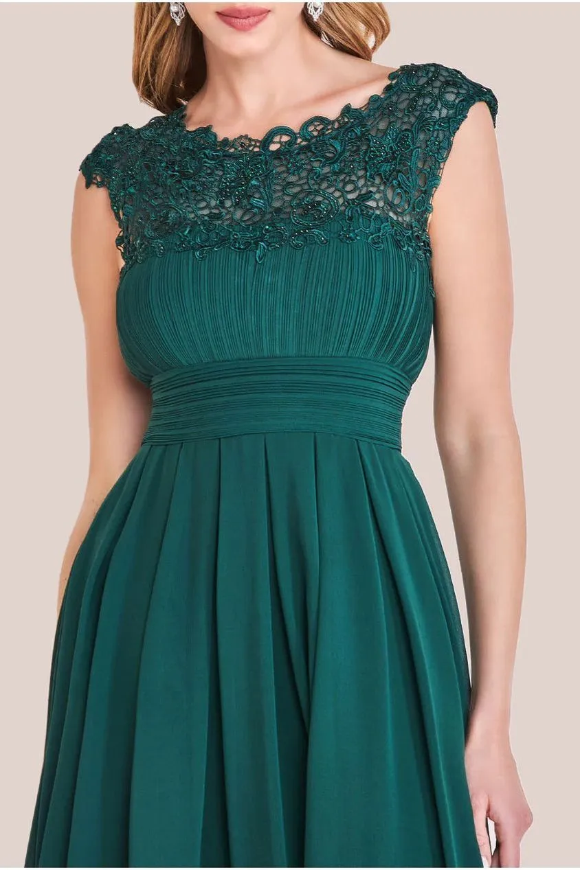 Goddiva Crochet & Pleated Top High Low Maxi - Emerald