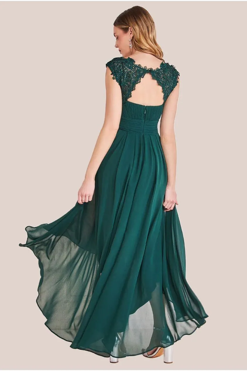 Goddiva Crochet & Pleated Top High Low Maxi - Emerald