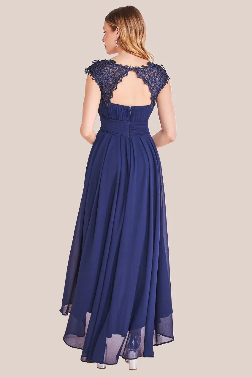 Goddiva Crochet & Pleated Top High Low Maxi - Navy