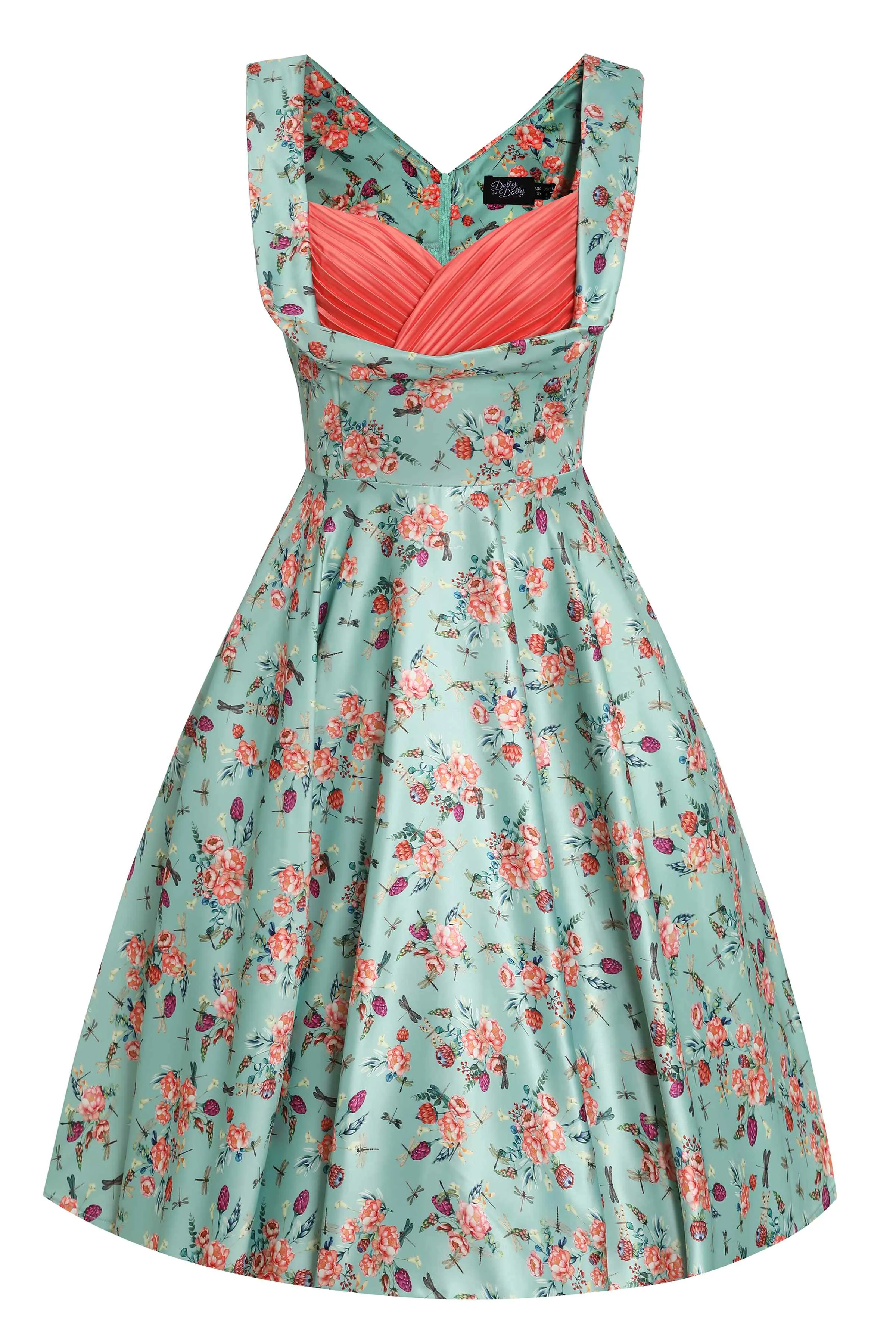 Grace Green Floral Dragonfly Pleated Bust Dress