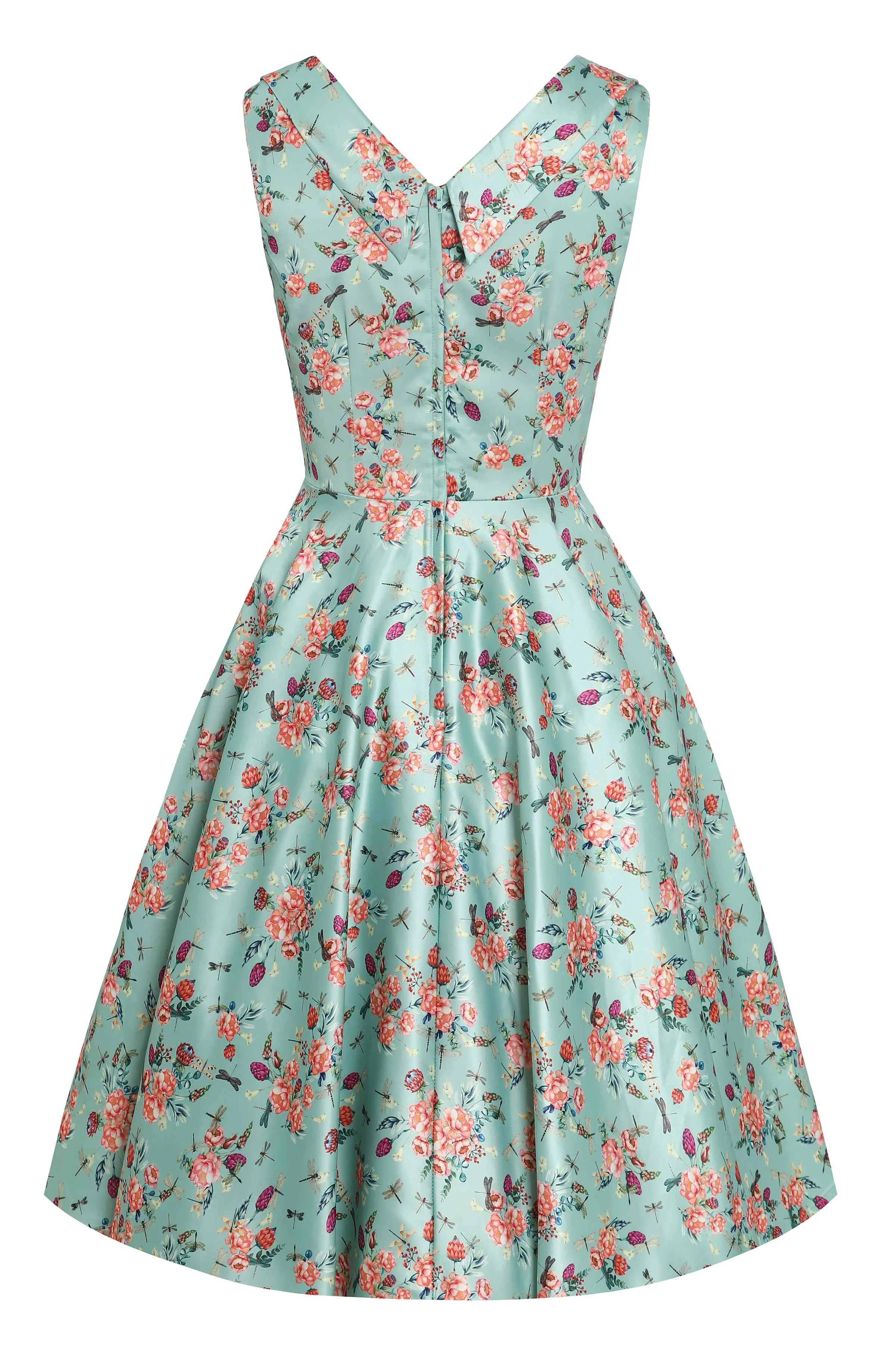 Grace Green Floral Dragonfly Pleated Bust Dress