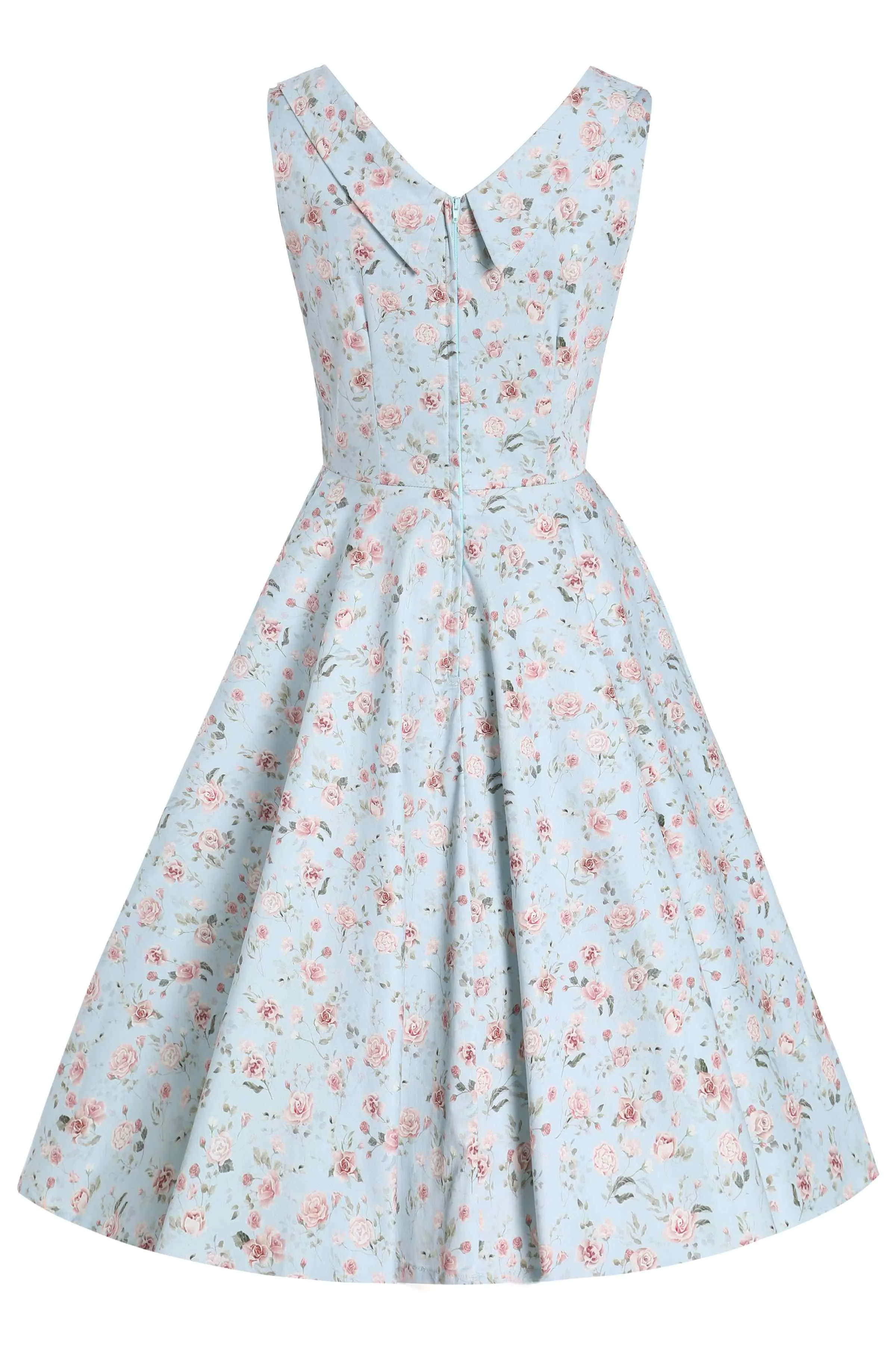 Grace Pleated Bust Dress in Baby Blue/Pink Floral Print