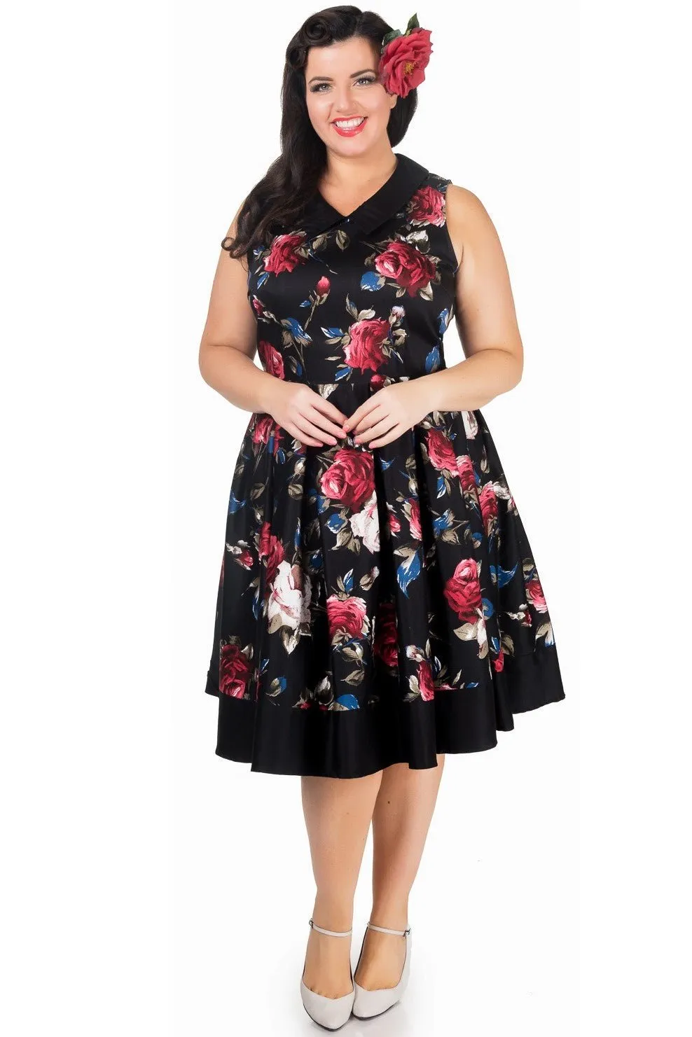 Hazel vintage Inspired Swing Dress in Black Floral