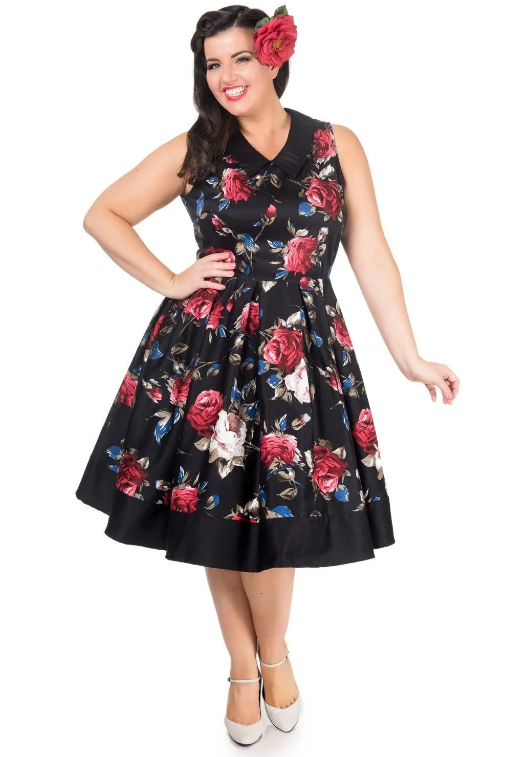 Hazel vintage Inspired Swing Dress in Black Floral