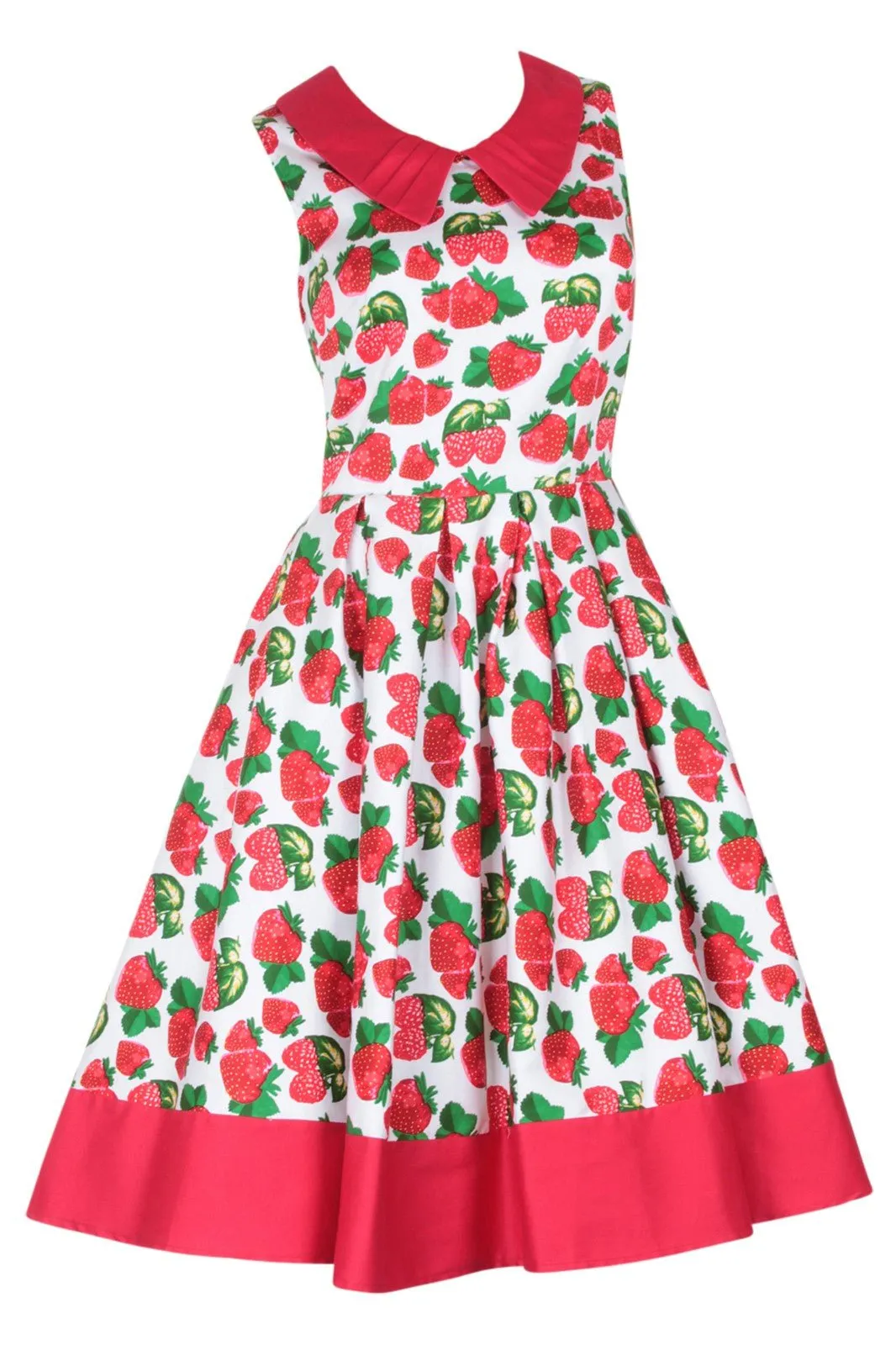 Hazel Vintage Inspired Swing Dress in White Strawberry