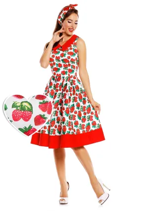 Hazel Vintage Inspired Swing Dress in White Strawberry