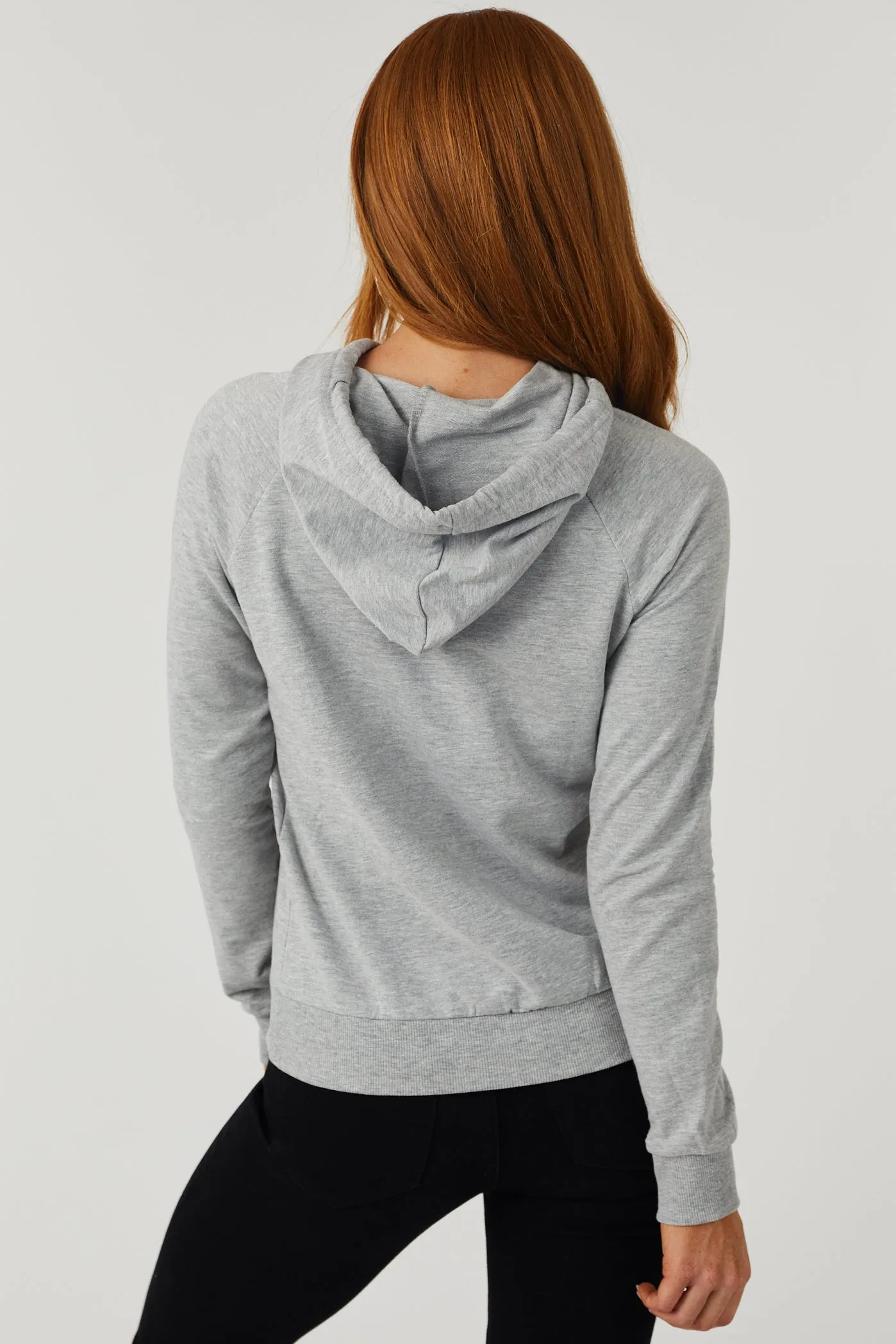 Heathered Grey French Terry Lightweight Drawstring Hoodie