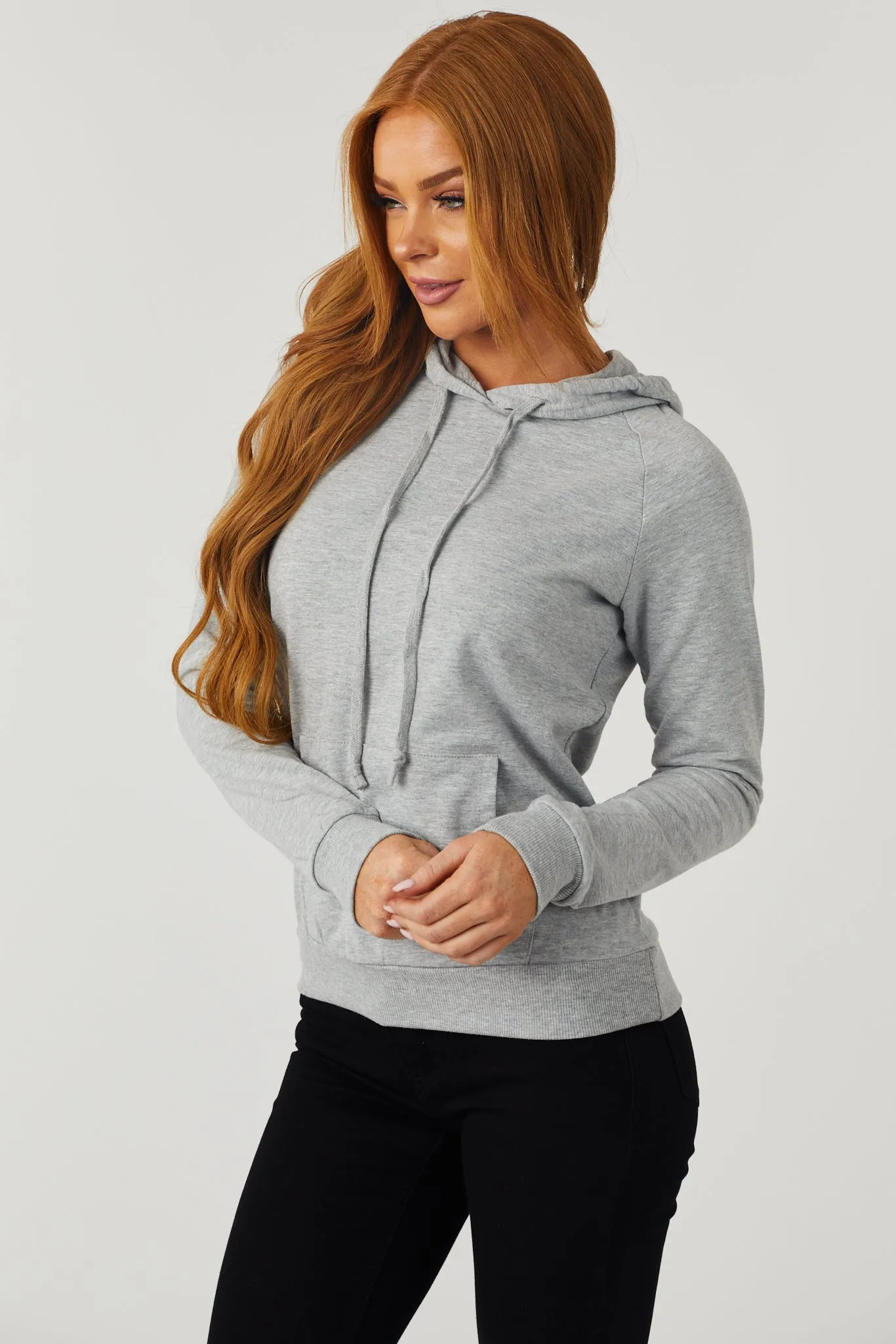 Heathered Grey French Terry Lightweight Drawstring Hoodie