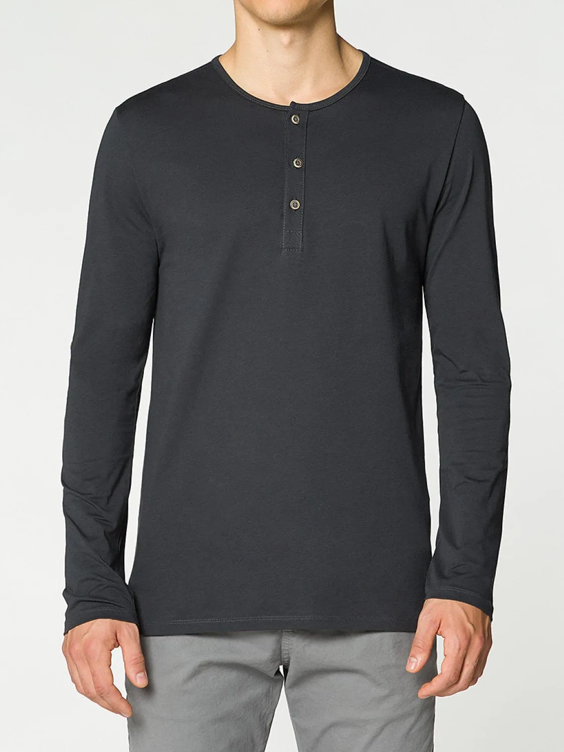 Henley Organic Cotton Long Sleeve T-shirt Asphalt Grey