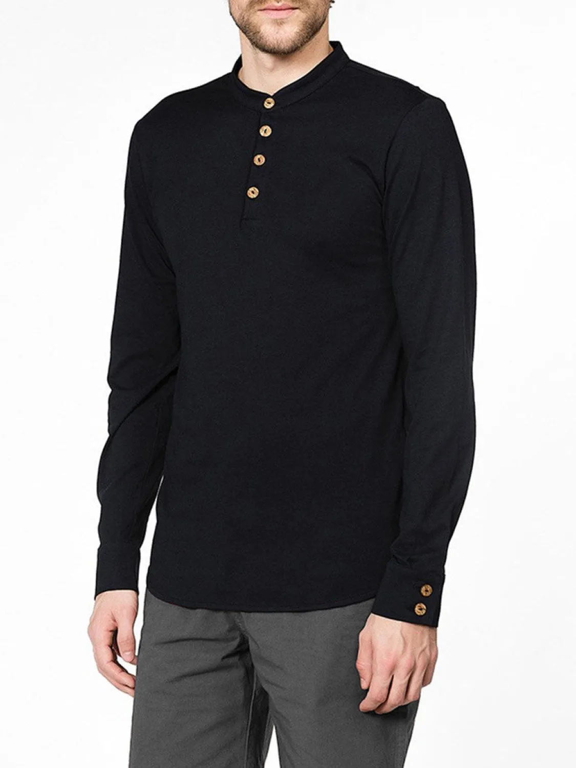 Henley Supima Cotton Long Sleeve T-shirt Navy Blue