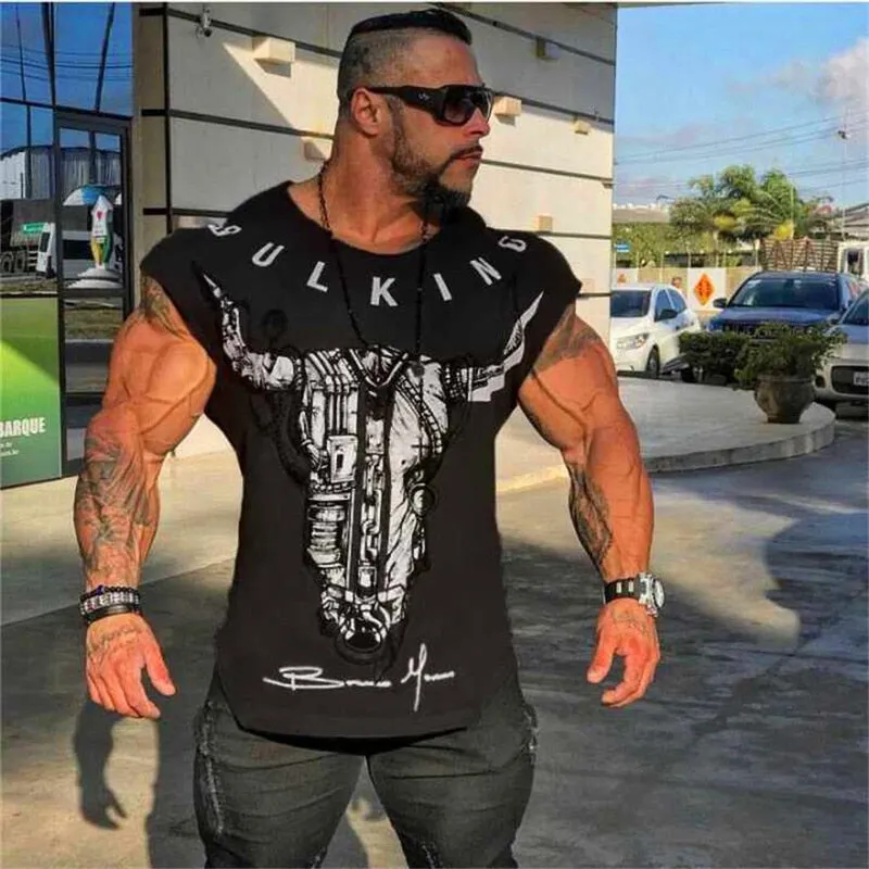 HETUAF new brand clothing gym tight T-shirt muscle fitness brother men's fitness T-shirt men's fitness summer top