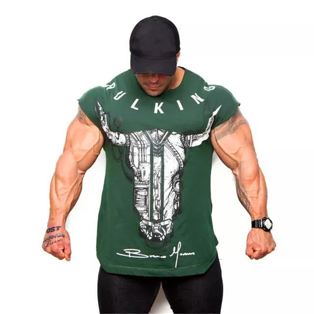 HETUAF new brand clothing gym tight T-shirt muscle fitness brother men's fitness T-shirt men's fitness summer top