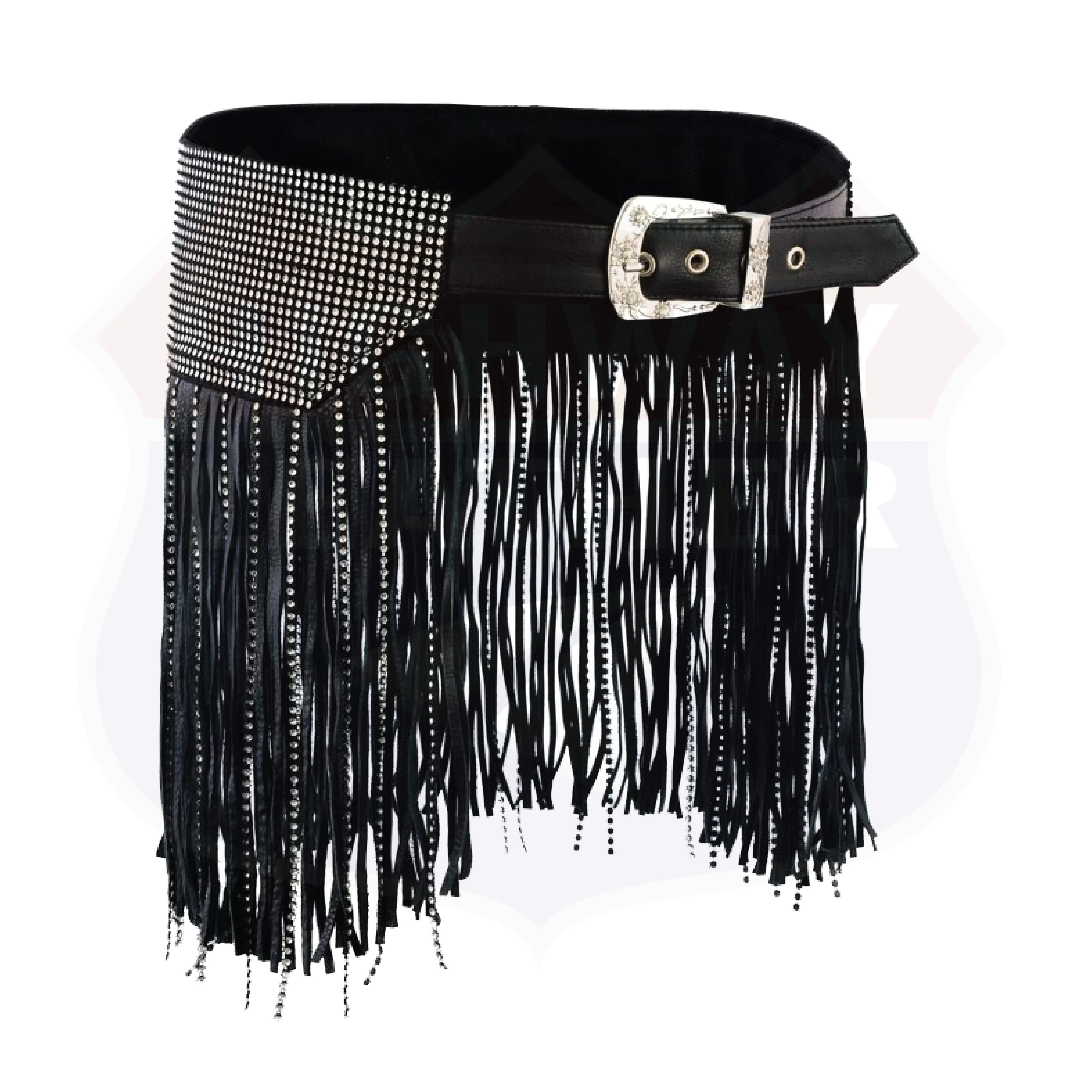 HL90260BLING Women Leather Tassel Bling Hip Belt for Vintage Western Design Black Waist Belt