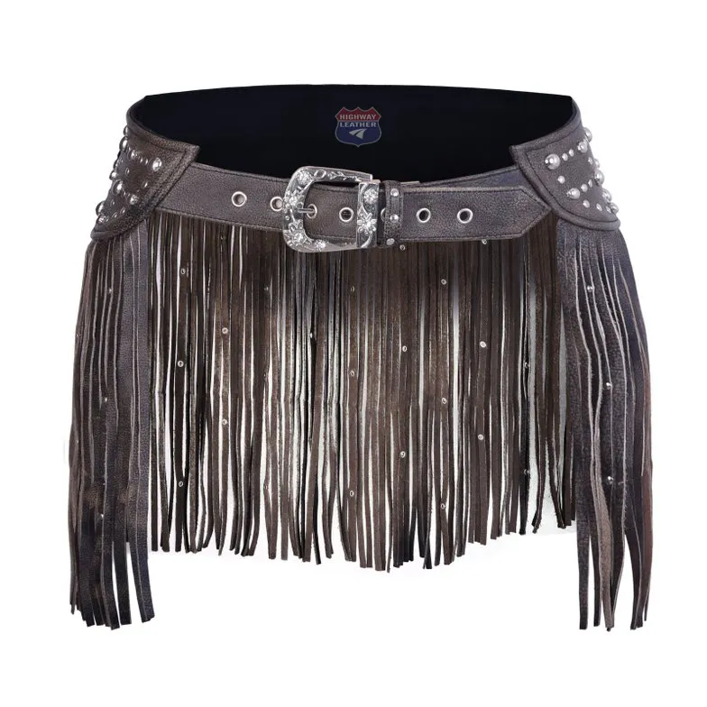 HL90260BROWN Women Leather Tassel Hip Belt for Vintage BROWN Western Design Waist Belt