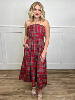 Holiday Elegance Strapless Plaid Dress