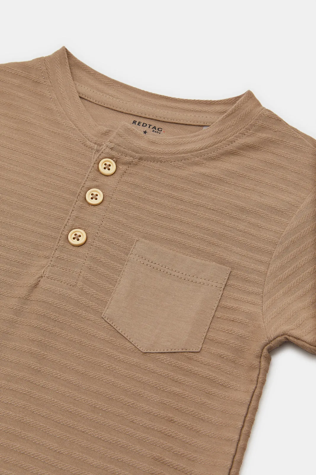 Infant Boys Brown Jacquard Henley T-Shirt