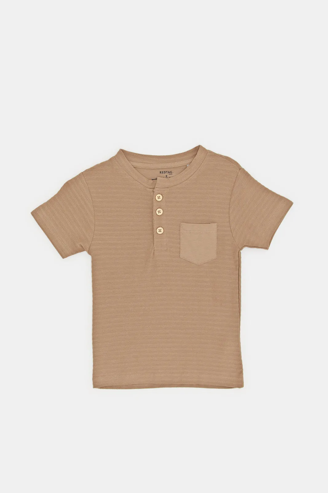 Infant Boys Brown Jacquard Henley T-Shirt