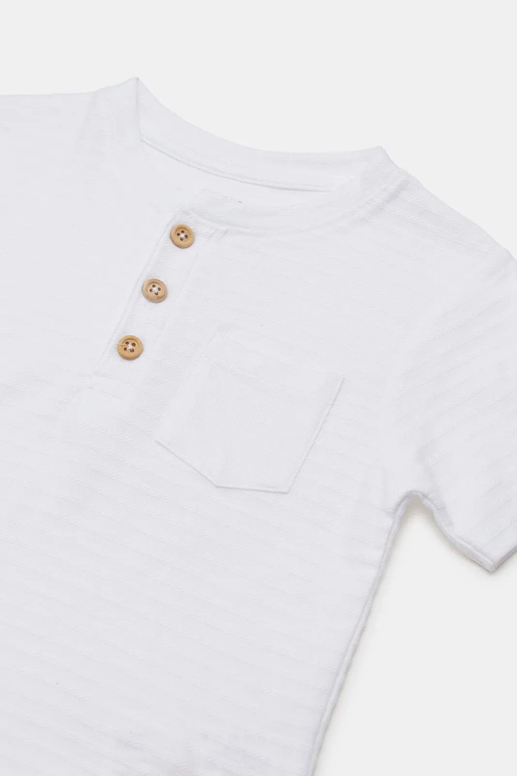 Infant Boys White Jacquard T-Shirt