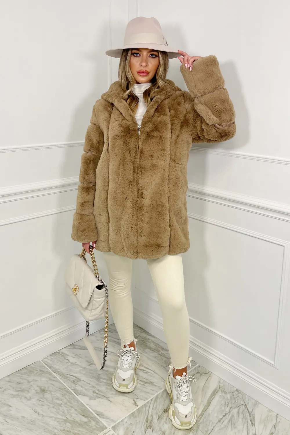 Italia Camel PU leather faux fur Coat