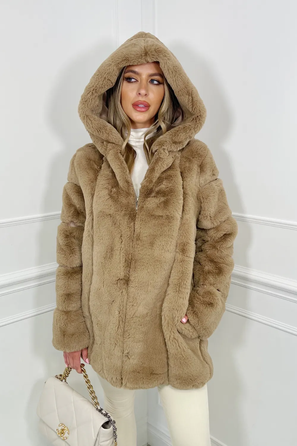 Italia Camel PU leather faux fur Coat