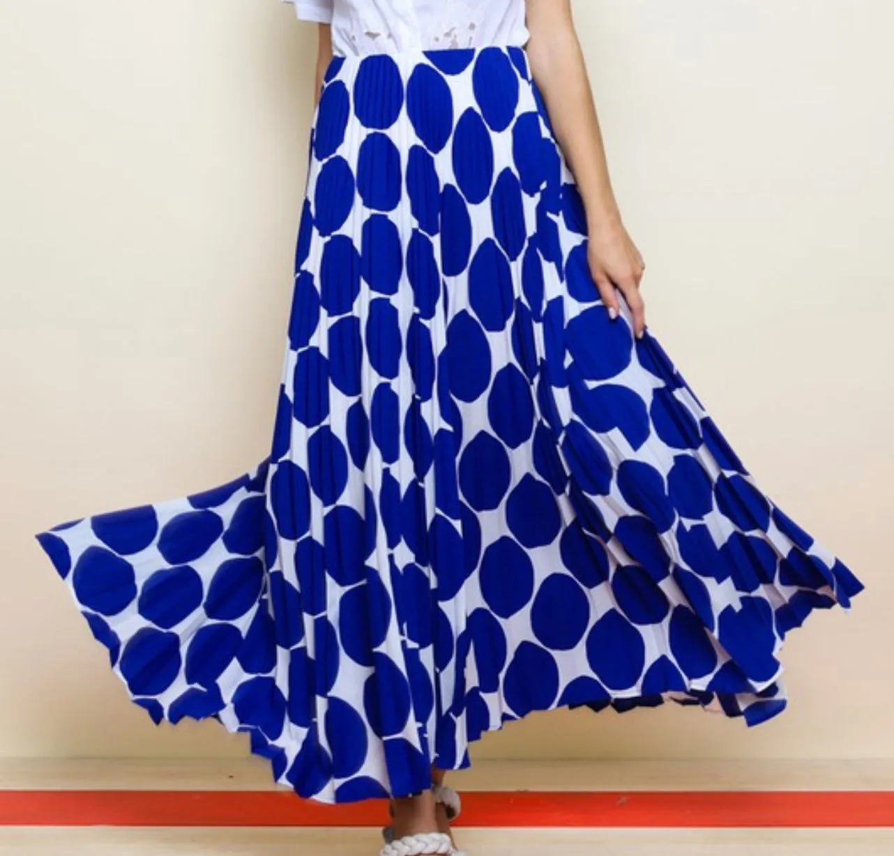 Jasmine Pleated Polka Dot Long Modest Skirt